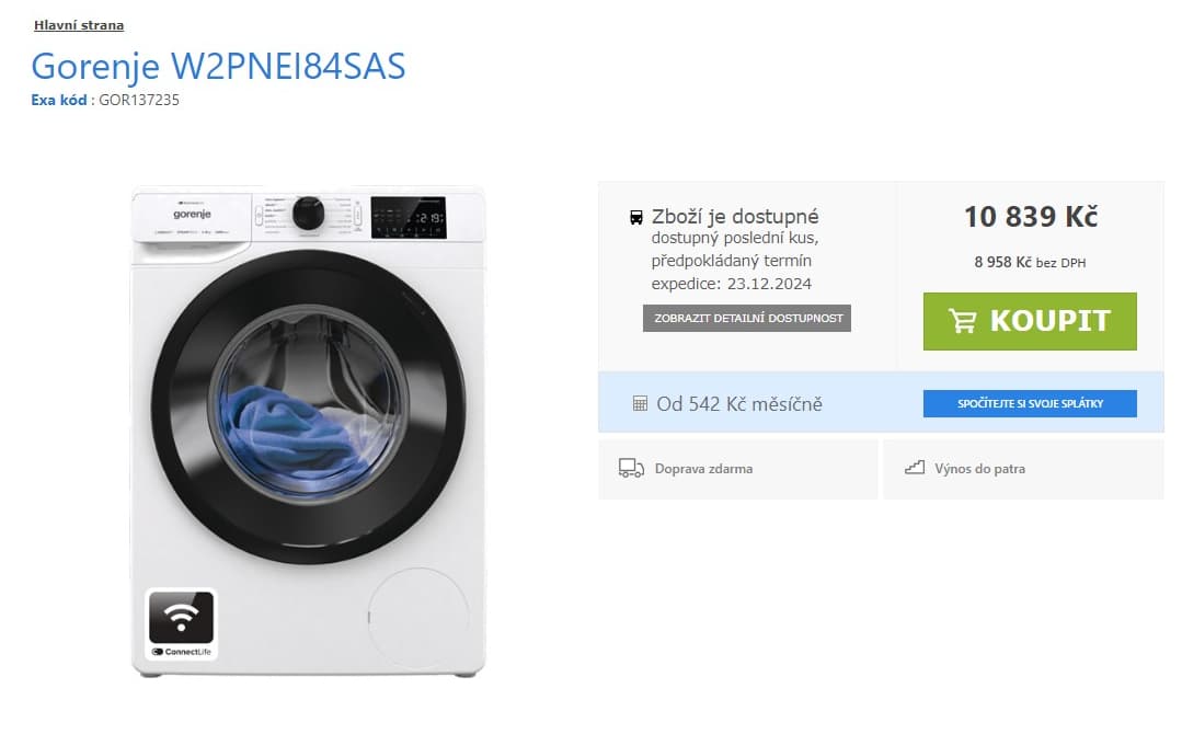 Parní pračka Gorenje 8kg, 1400ot., Wifi