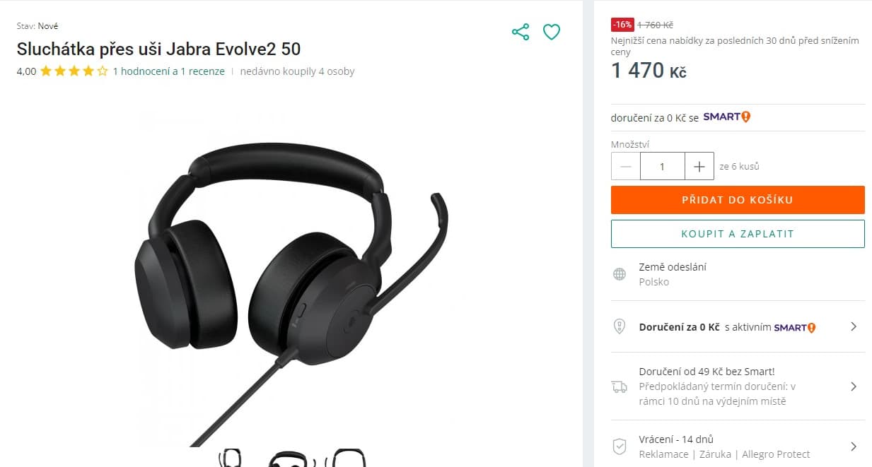 BT sluchátka Jabra Evolve2 50