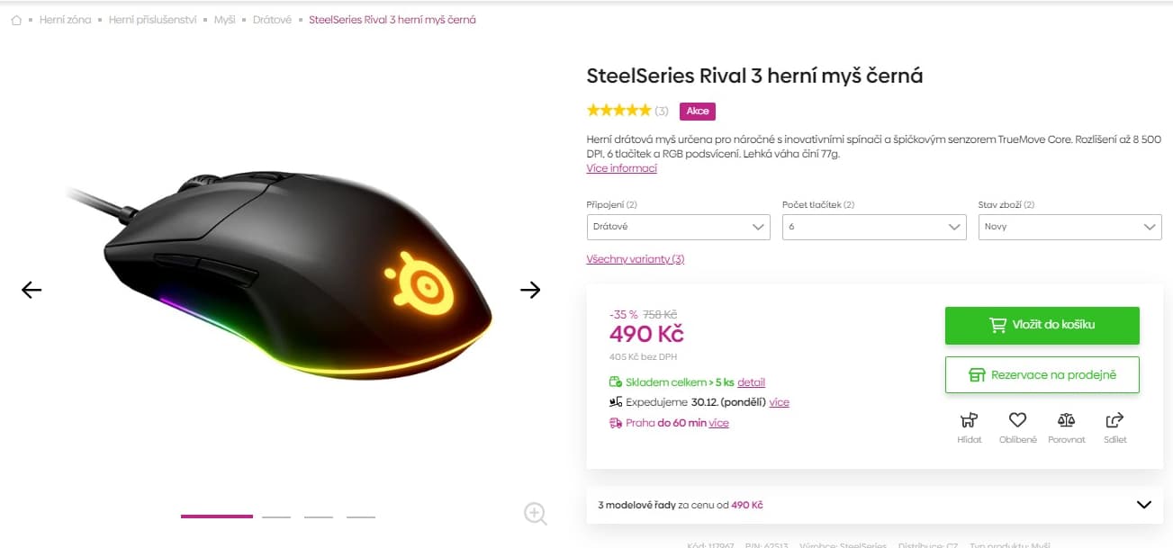 Herní myš SteelSeries Rival 3