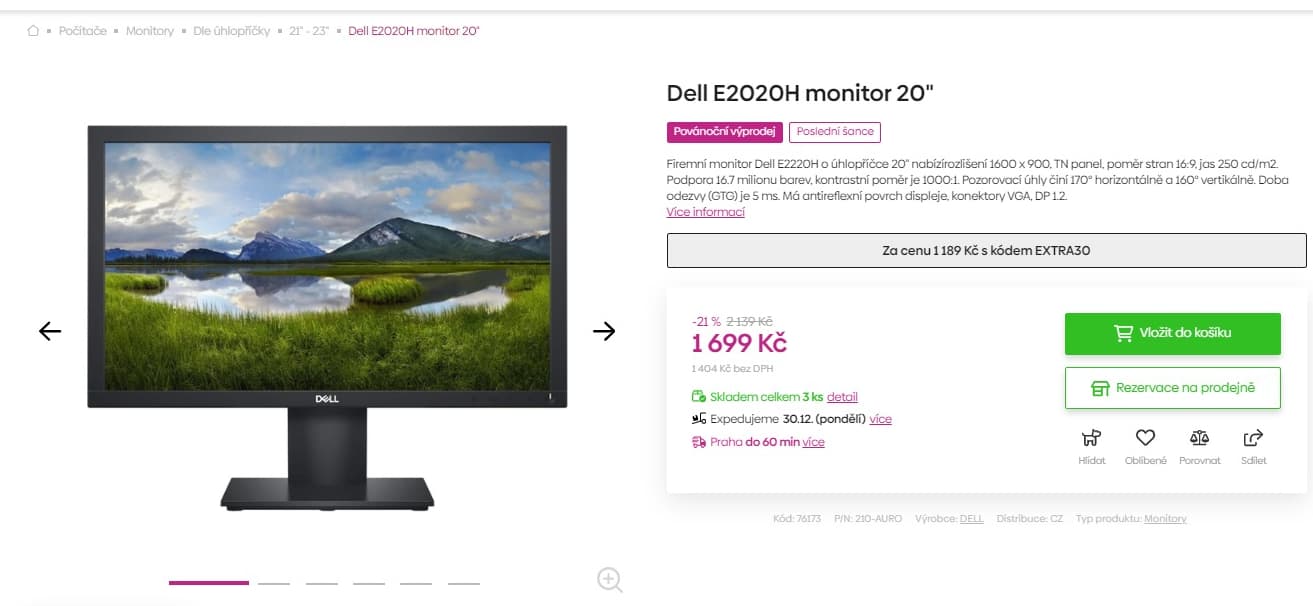 PC monitor Dell 19,5"