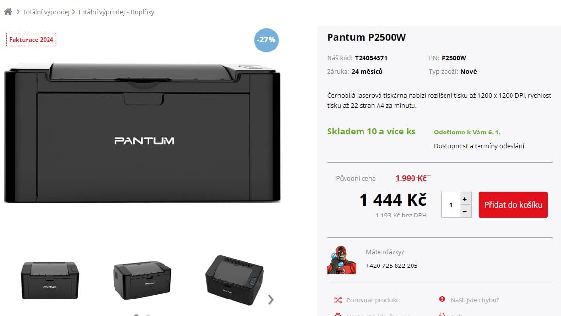 ČB laser tiskárna Pantum, Wifi