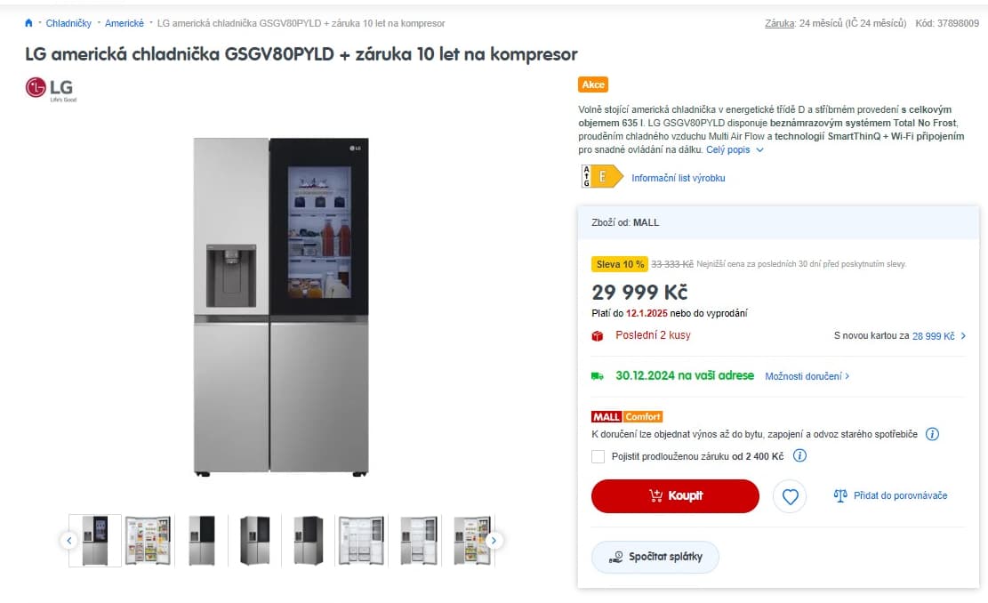 Am. lednice LG, InstaView, led, Wifi, 179cm