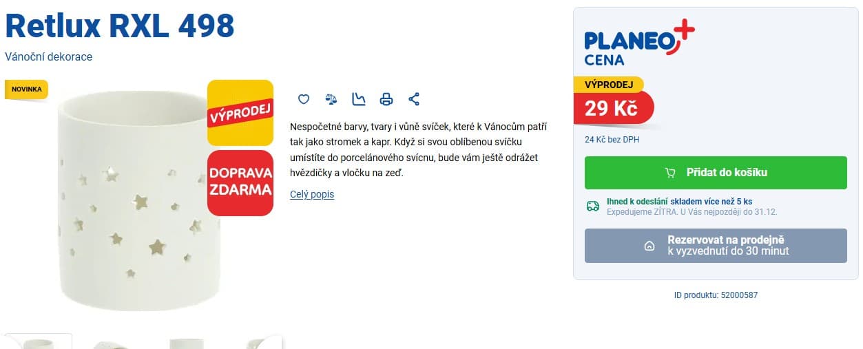 Porcelánový svícen Retlux RXL 498