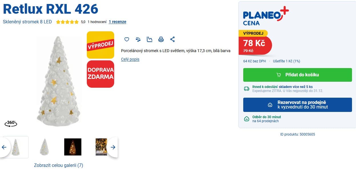 Porcelánový stromek s LED světýlkem