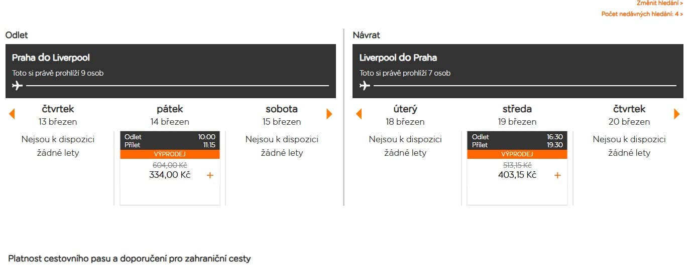 Zpáteční letenky Praha - Liverpool