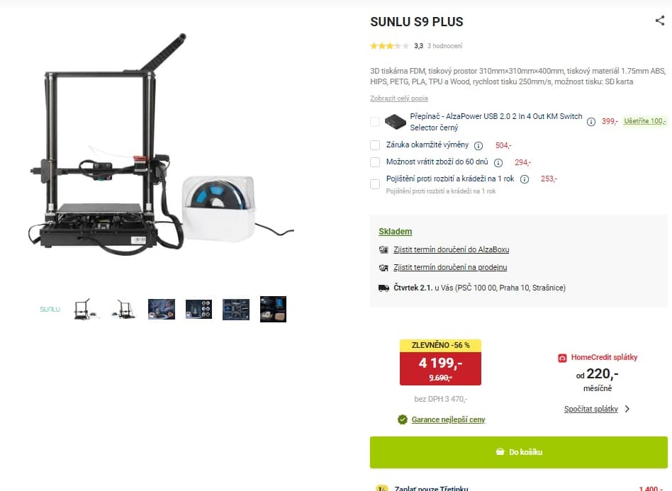 3D tiskárna FDM SUNLU S9 PLUS