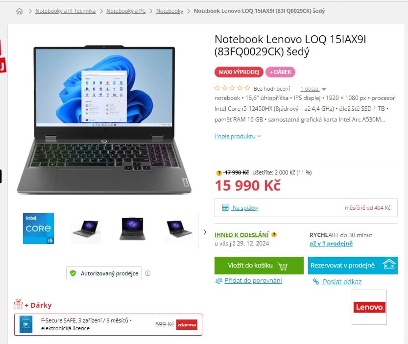 Lenovo i5 4,4GHz, 16GB RAM, 4GB grafika