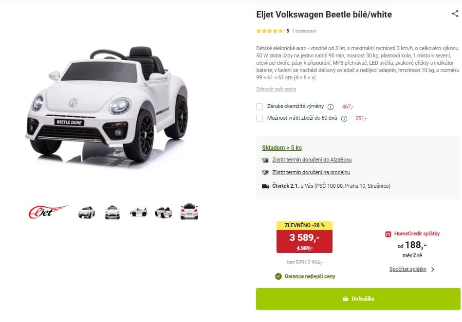 El. auto pro děti Volkswagen 3km/h