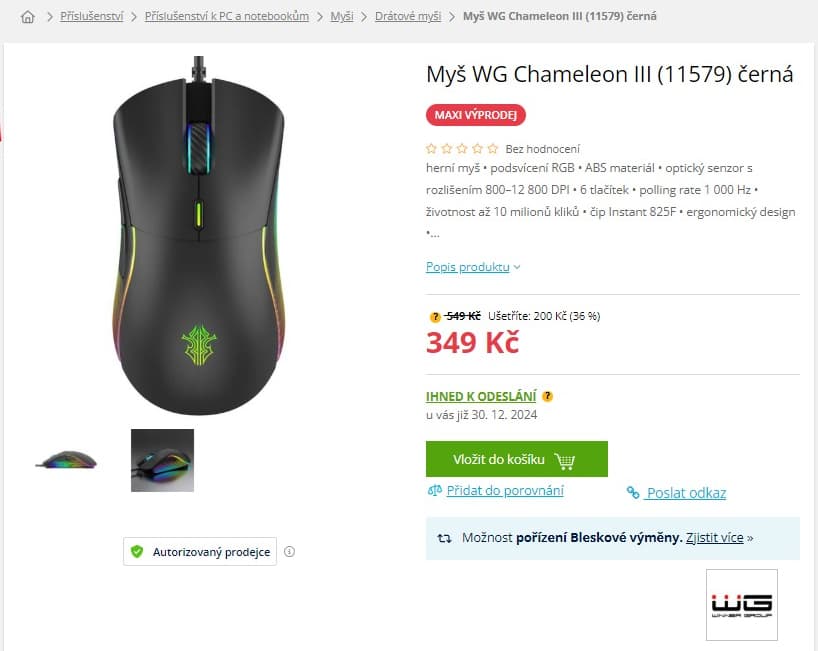Herní myš WG Chameleon III, RGB