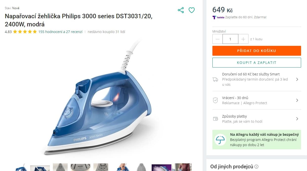 Napařovací žehlička Philips 3000