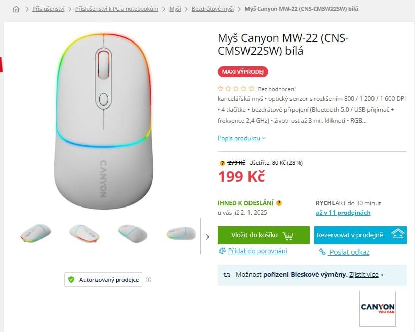 BT myš Canyon RGB