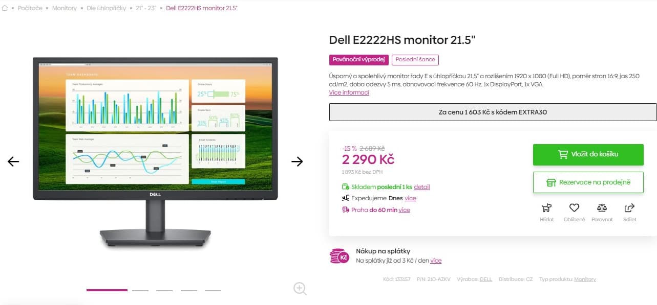 Full HD PC monitor Dell, 21,5", repro