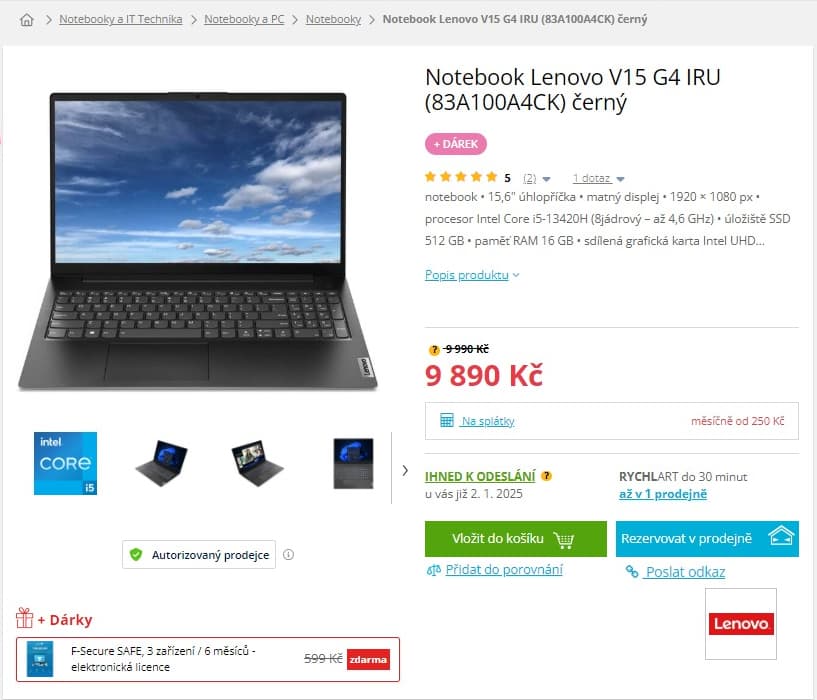 Lenovo i5 4,6GHz, 16GB RAM, 15,6", SSD