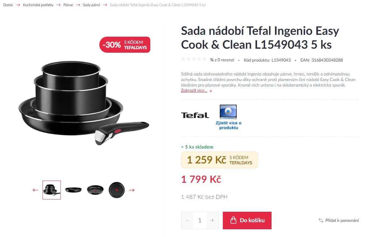 5 dílná sada nádobí Tefal Ingenio