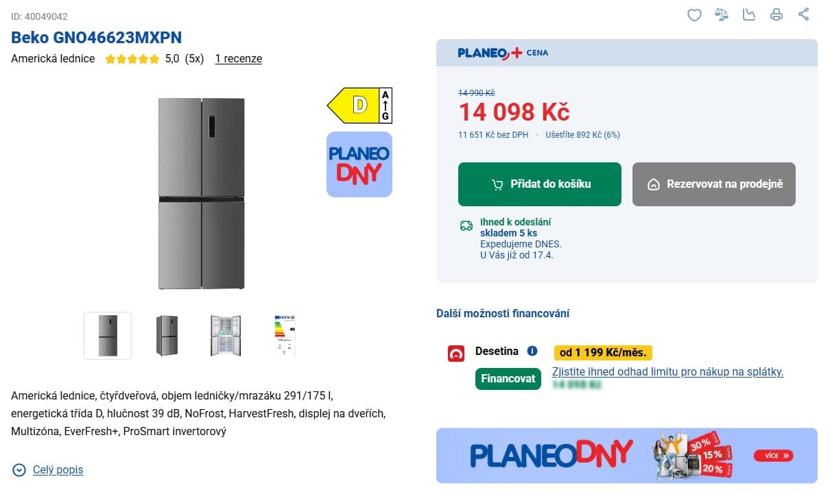 Americká lednice Beko, NoFrost, 180cm