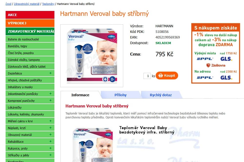 Bezkontaktní teploměr Hartmann Veroval 