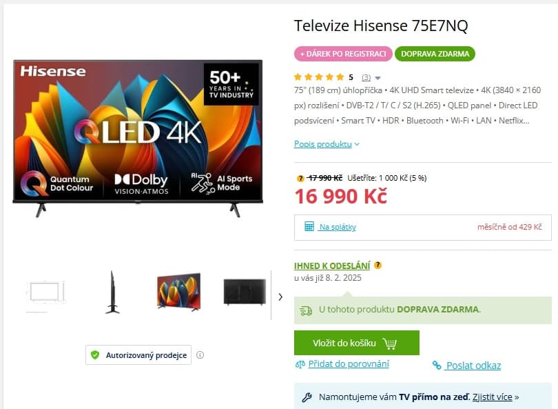 4K QLED TV 191 cm Hisense