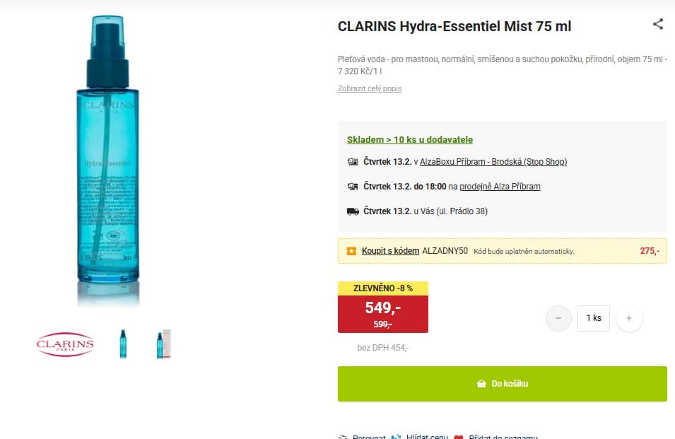 Hydratační a ochranná mlha Clarins 75 ml
