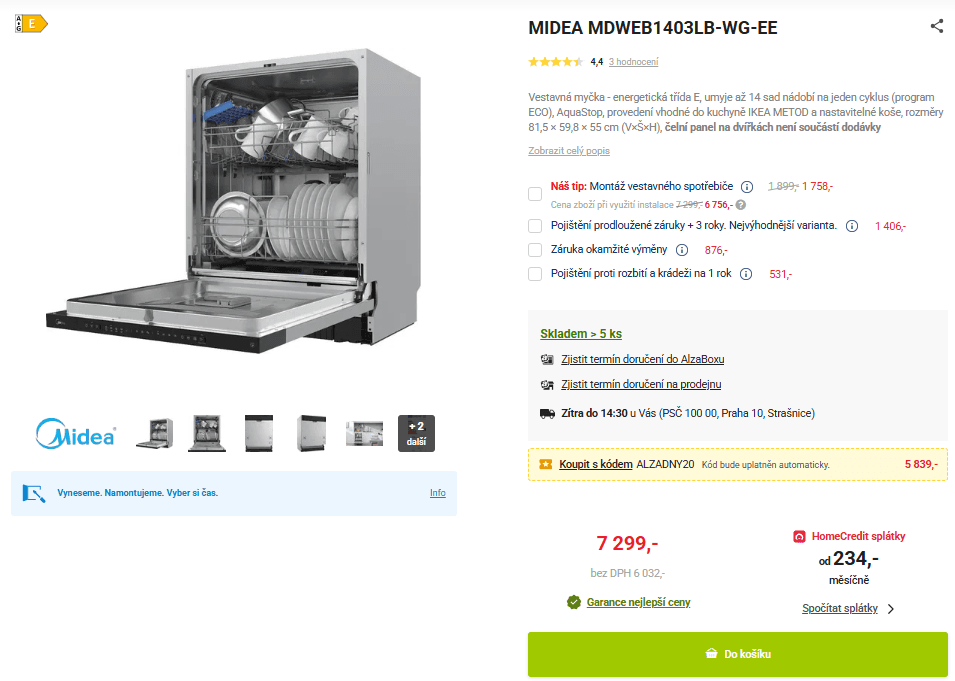 Vestavná myčka nádobí Midea, 14 sad