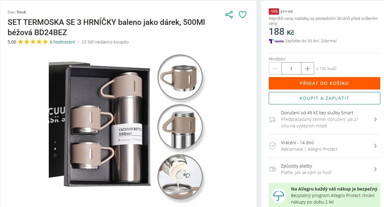 Dárkový set termosky s 3 hrníčky 500 ml