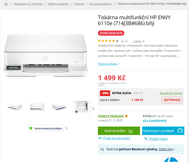 Multifunkce barva ink HP, Wifi