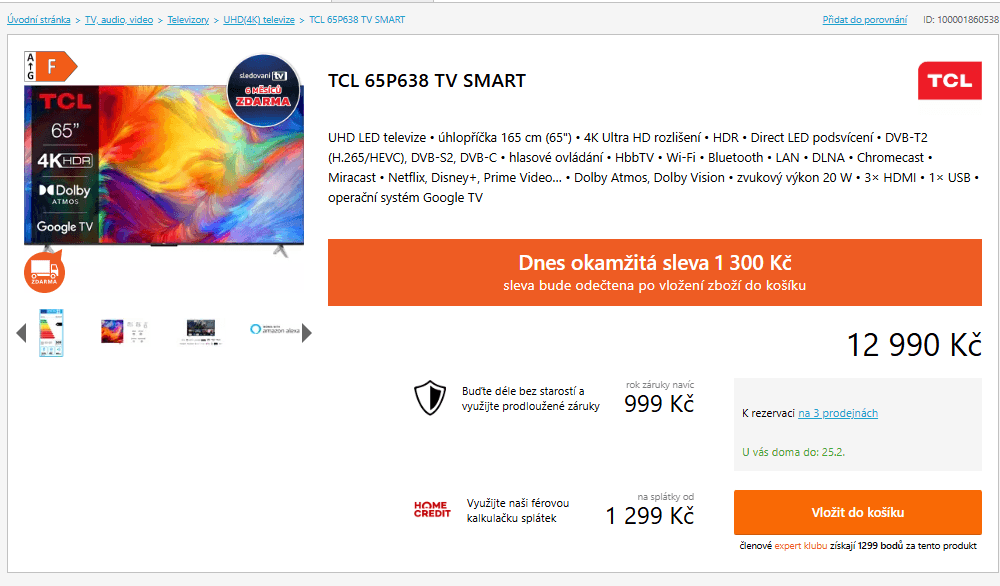 4K Google TV, Atmos, 164cm, TCL