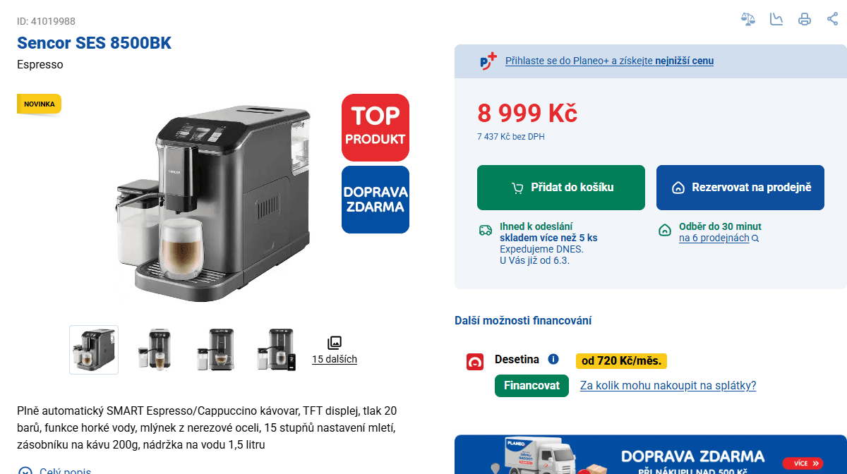 Plnoautomat Sencor 20bar, Smart