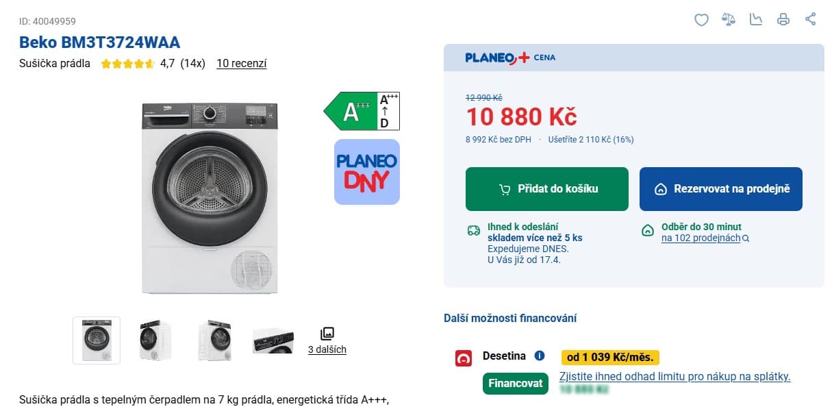 Sušička prádla Beko, 7 kg, A+++, 15 prog.