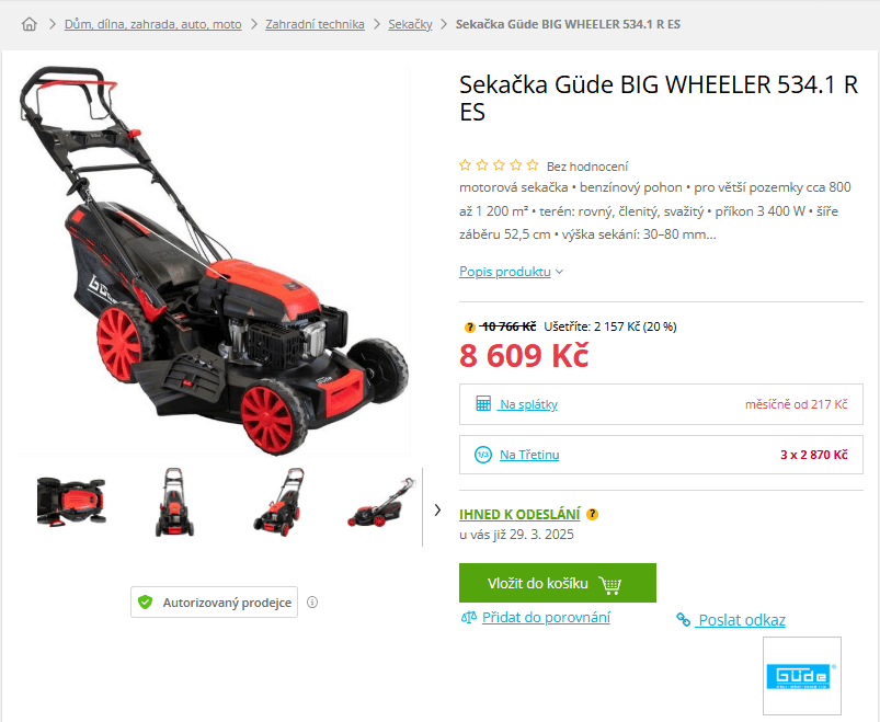 Benzínová sekačka Güde 52,5cm, 65l