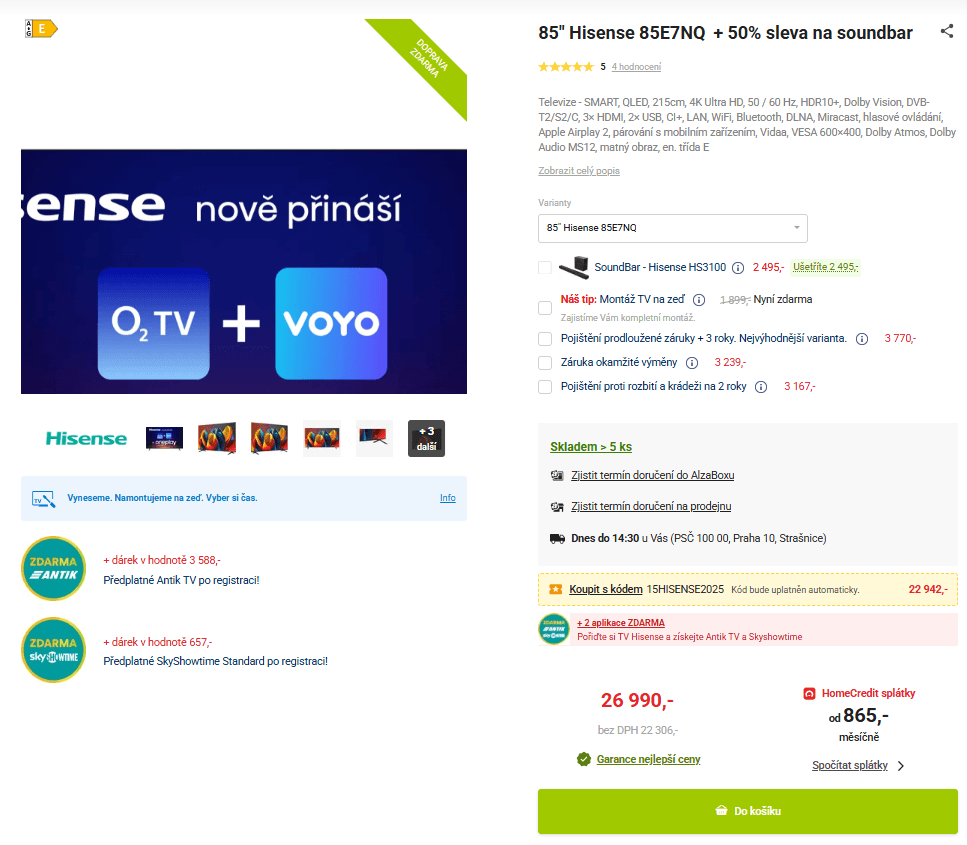 4K Smart TV Atmos 215cm, Hisense