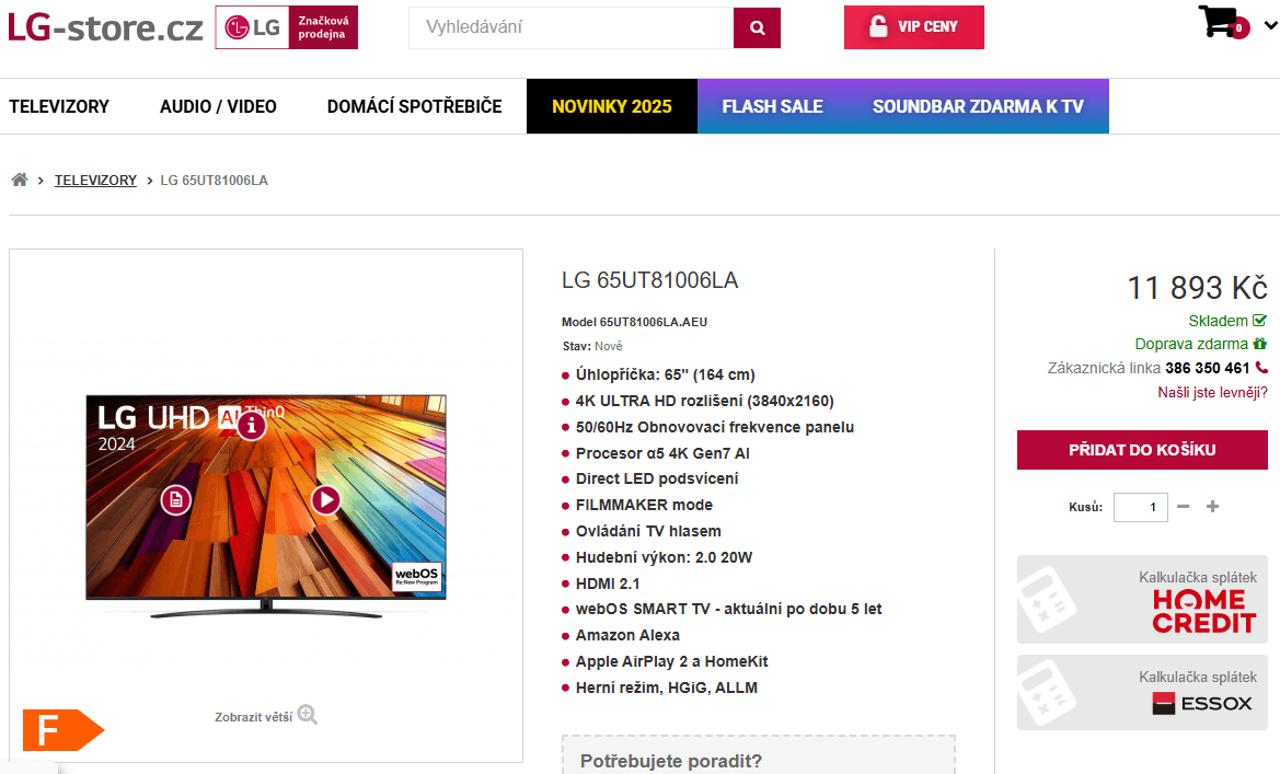 4K Smart TV 165cm LG