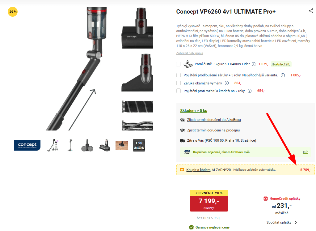 Tyčový vysavač, mop, UVC, ruční Concept