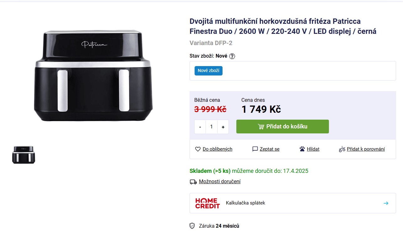Horkovzdušná fritéza Patricca Duo 9 litrů