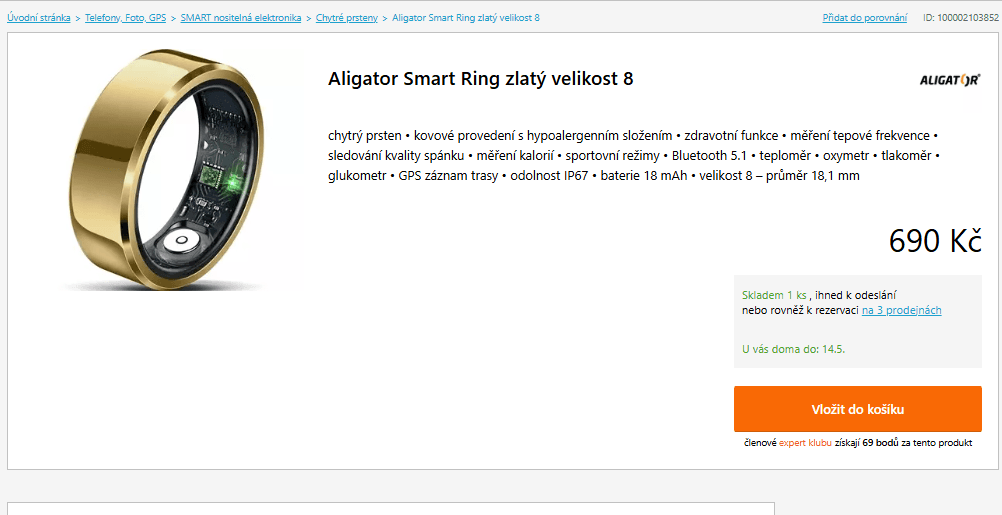 Chytrý prsten ALIGATOR zlatý vel8