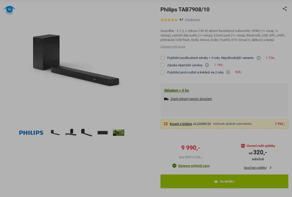 Soundbar Philips 5.1.2., 740W, Atmos, subwoofer
