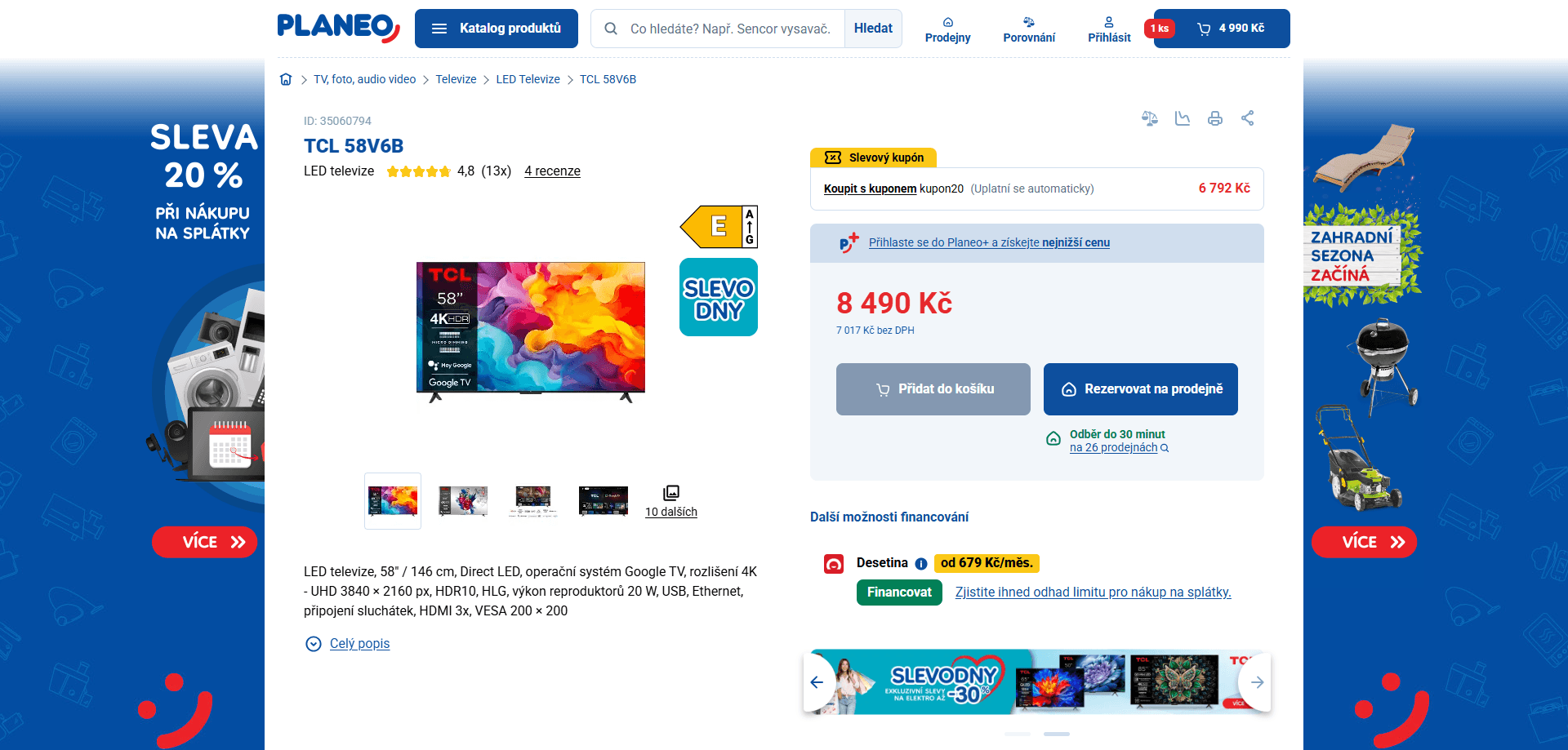 4K Google TV 147 cm, TCL