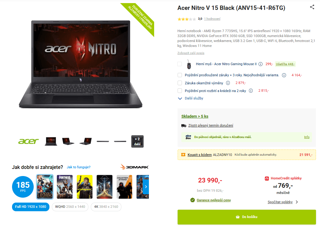 Acer 4,75GHz, 32GB RAM, Nvidia 6GB, 15,6"