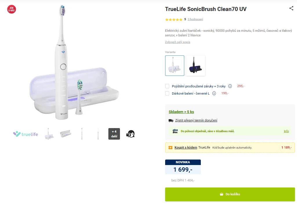 Sonický kartáček Truelife, UV sterïl, 5 režimů