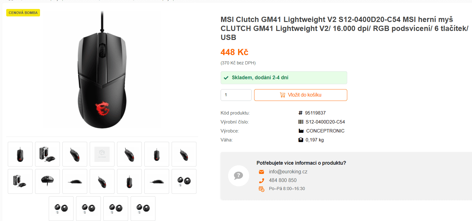 Herní myš MSI Clutch, RGB