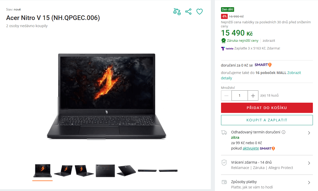 Acer 4,5GHz, 16/1000GB, 4GB Nvidia, 15,6"