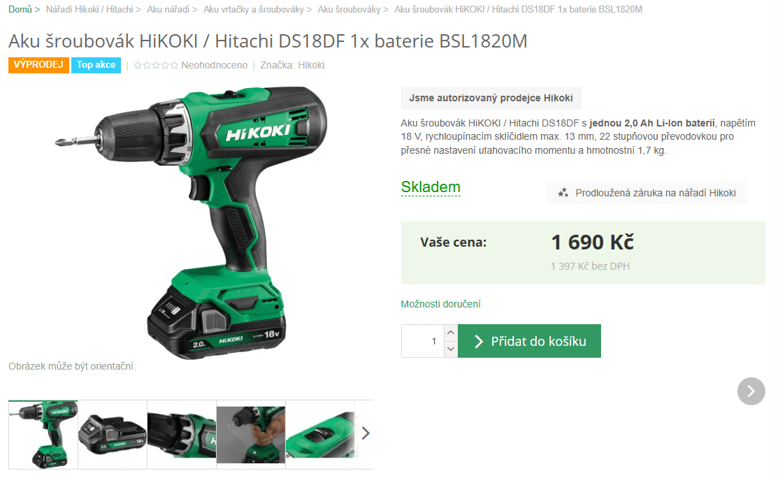 Aku šroubovák / vrtačka Hitachi, baterie, nab.kufr